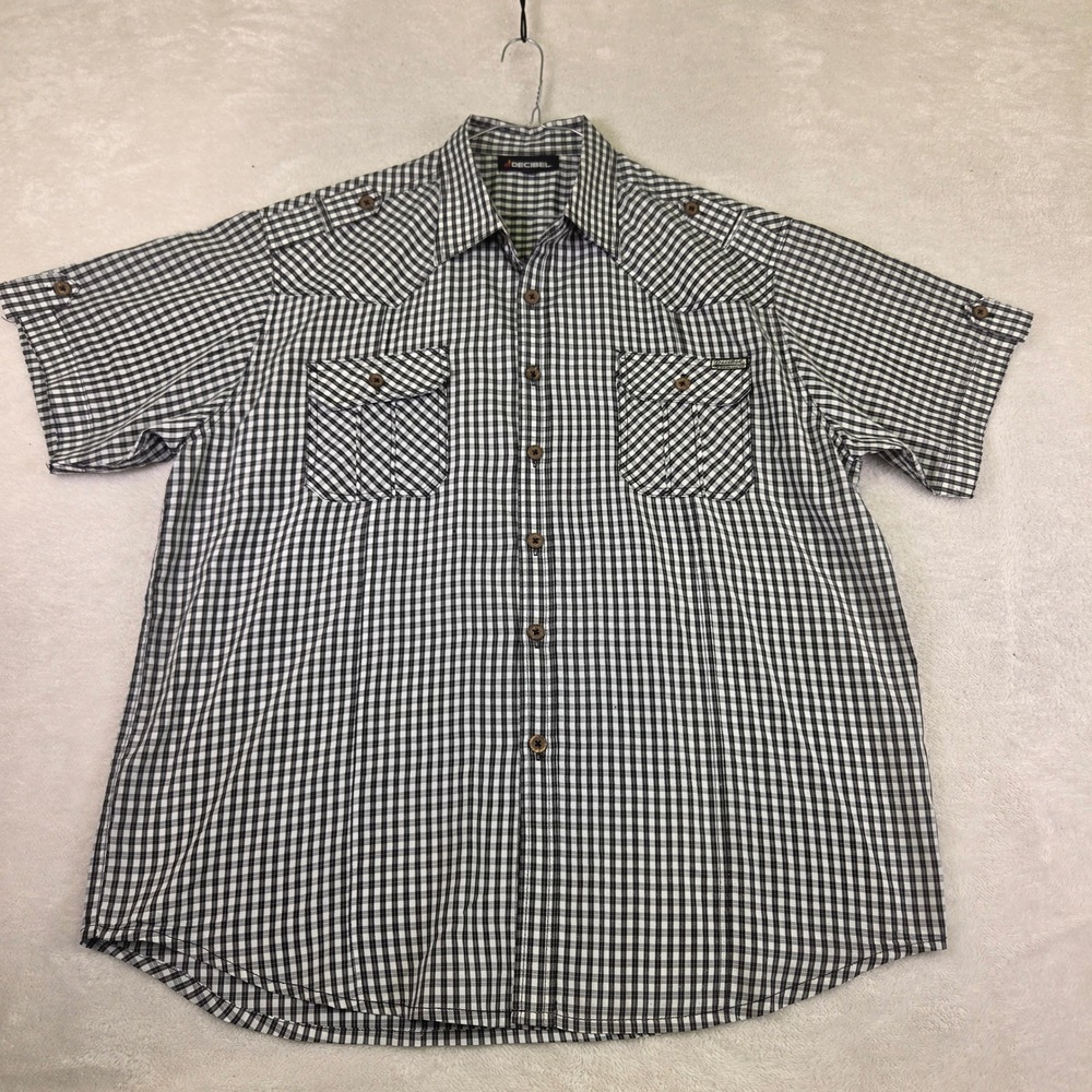 Decibel Mens 2XL Black White Gingham Short Sleeve Western Button Down Shirt